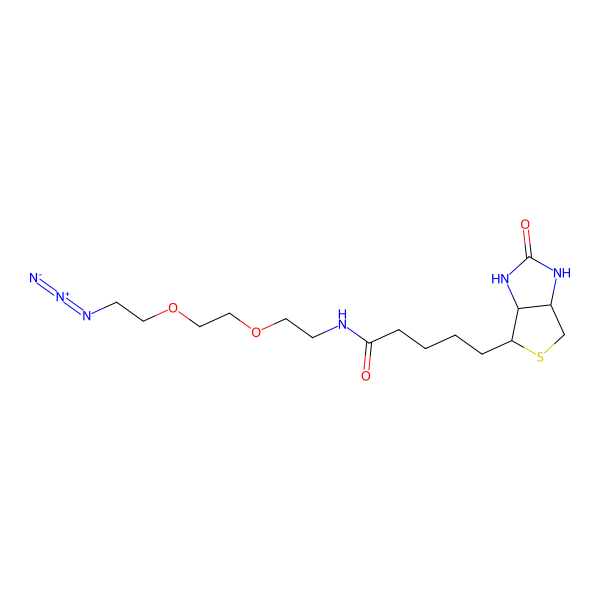 1H-Thieno[3,4-d]imidazole-4-pentanamide, N-[2-[2-(2-azidoethoxy)ethoxy]ethyl]hexahydro-2-oxo- molecular structure, CAS 1910803-72-3