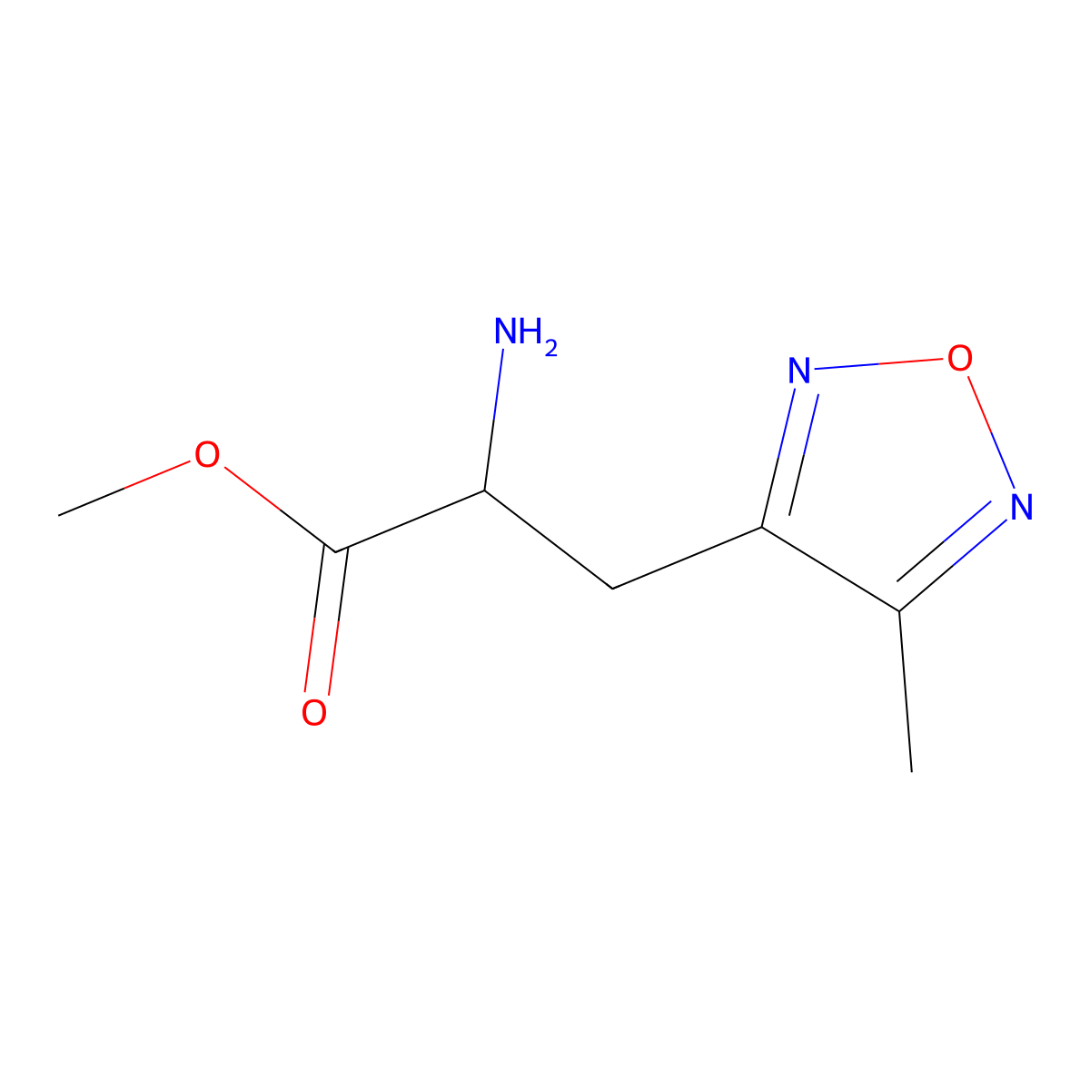 Methyl 2-amino-3-(4-methyl-1,2,5-oxadiazol-3-yl)propanoate molecular structure, CAS 1910804-70-4