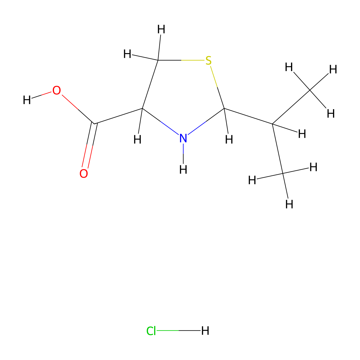 2-Isopropyl-1,3-thiazolidine-4-carboxylic acid hydrochloride molecular structure, CAS 1910806-09-5