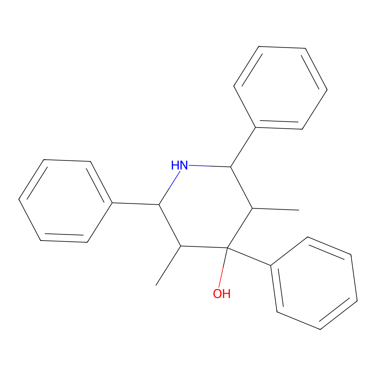 3,5-Dimethyl-2,4,6-triphenylpiperidin-4-ol molecular structure, CAS 19111-96-7