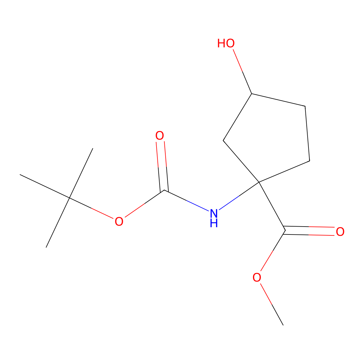 Methyl 1-((tert-butoxycarbonyl)amino)-3-hydroxycyclopentanecarboxylate molecular structure, CAS 191110-70-0