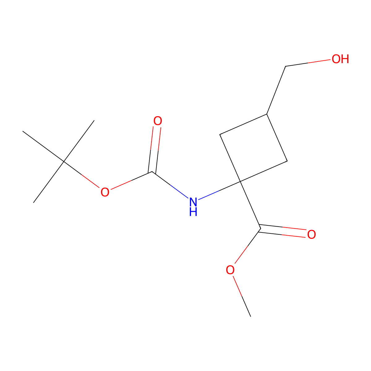 Methyl 1-{[(tert-butoxy)carbonyl]amino}-3-(hydroxymethyl)cyclobutane-1-carboxylate molecular structure, CAS 191110-93-7