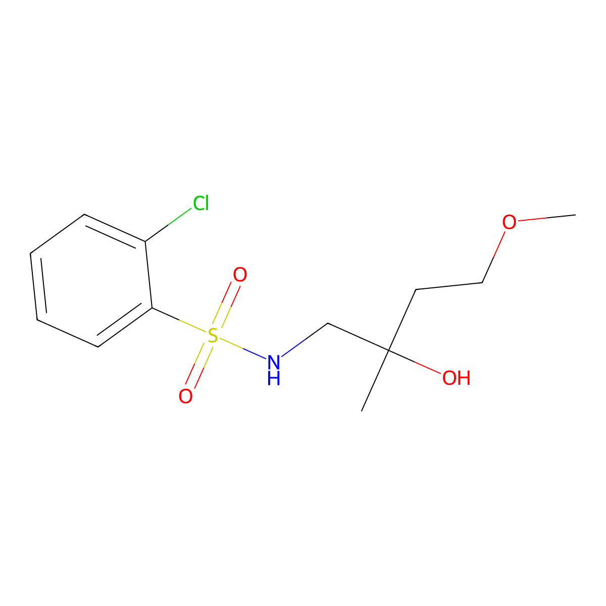 2-[(2-Chlorobenzenesulfonamido)methyl]-4-methoxybutan-2-ol molecular structure, CAS 1911380-90-9