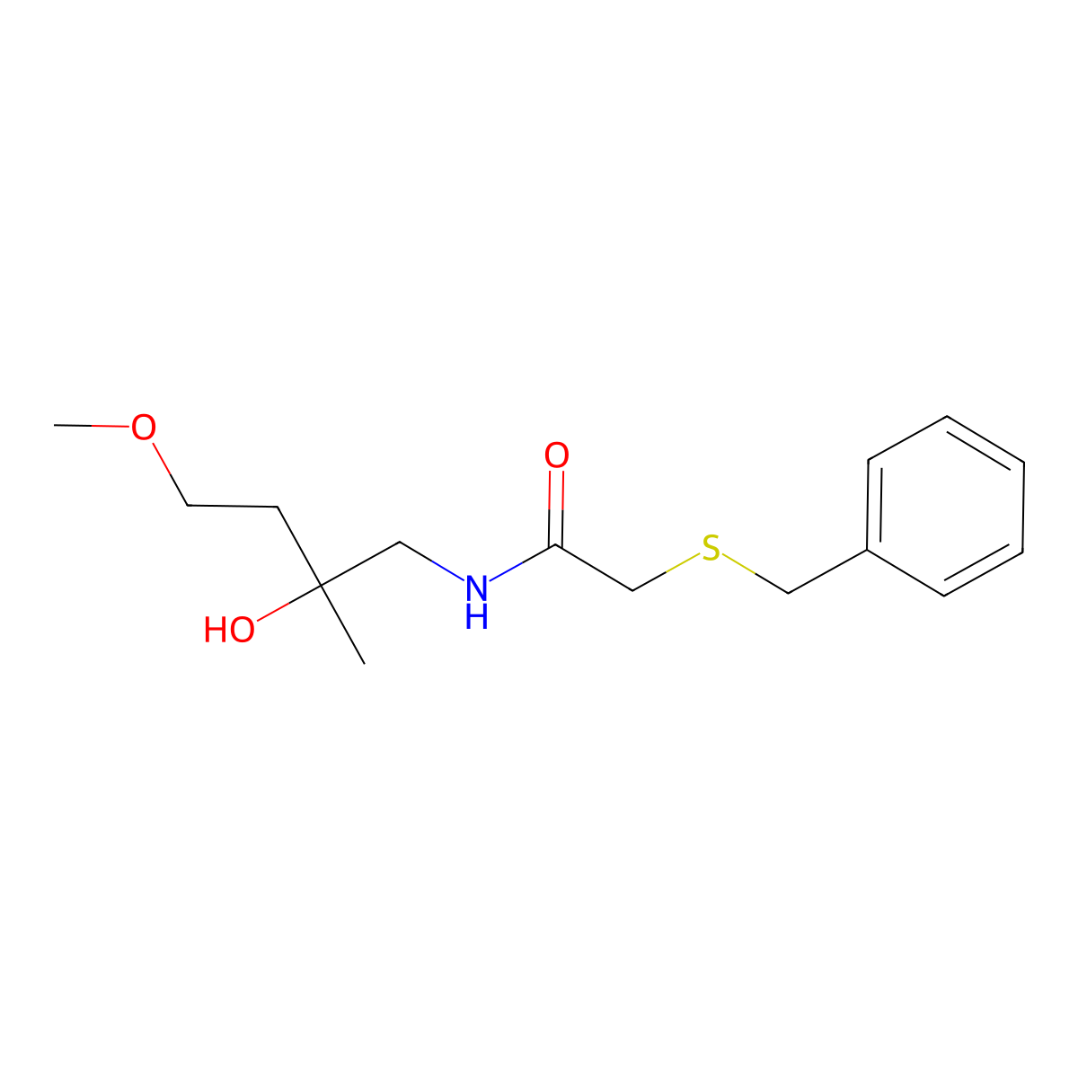 2-(benzylsulfanyl)-N-(2-hydroxy-4-methoxy-2-methylbutyl)acetamide molecular structure, CAS 1911423-78-3
