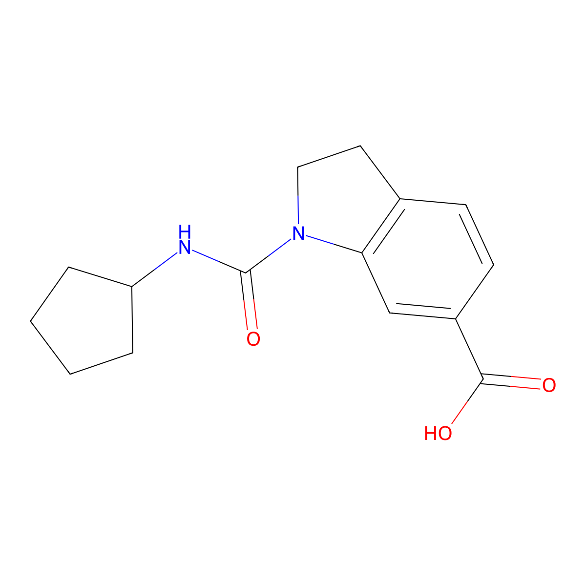 1-[(Cyclopentylamino)carbonyl]-6-indolinecarboxylic acid molecular structure, CAS 1911779-85-5