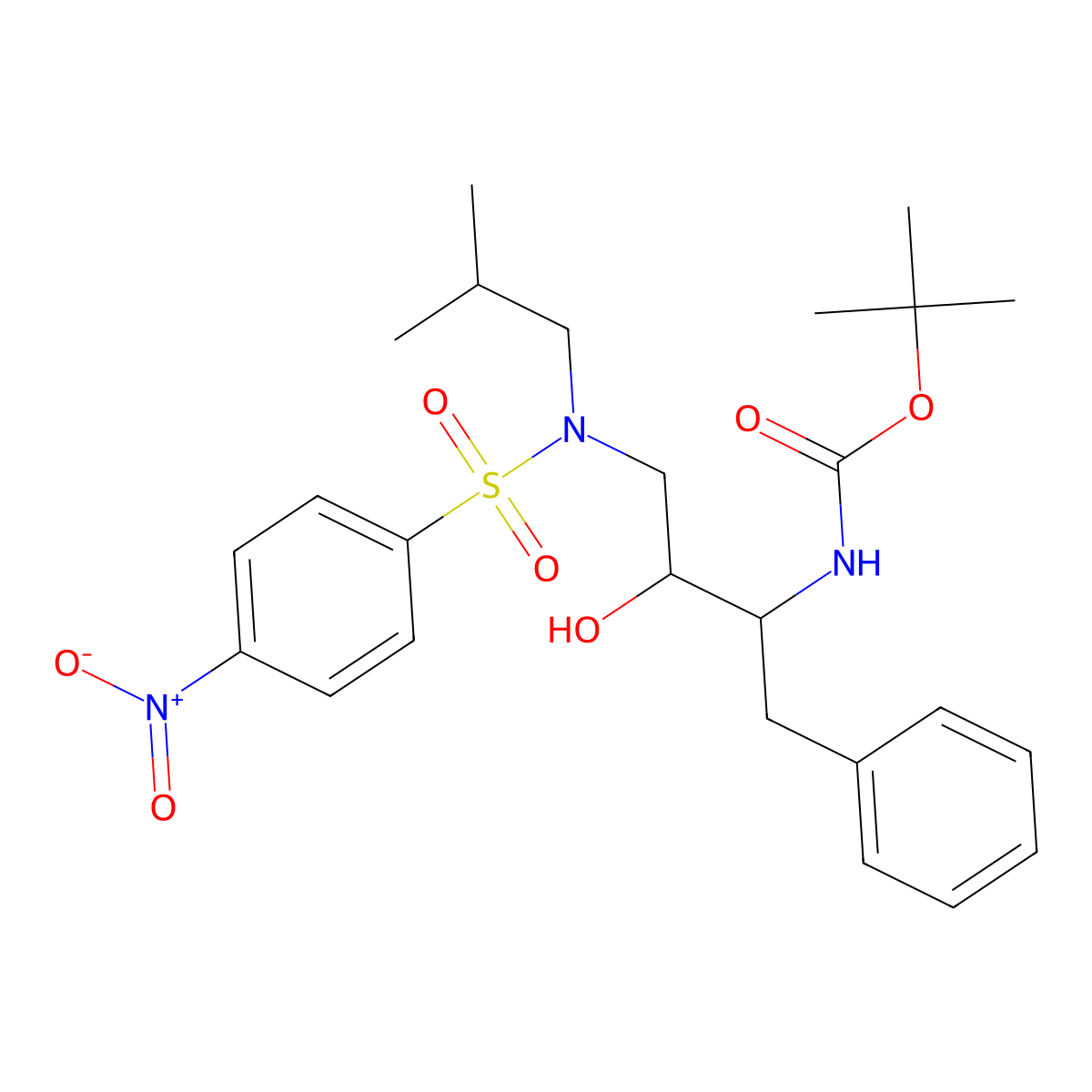 tert-Butyl ((1S,2R)-1-benzyl-2-hydroxy-3-(isobutyl((4-nitrophenyl)sulfonyl)amino)propyl)carbamate molecular structure, CAS 191226-98-9