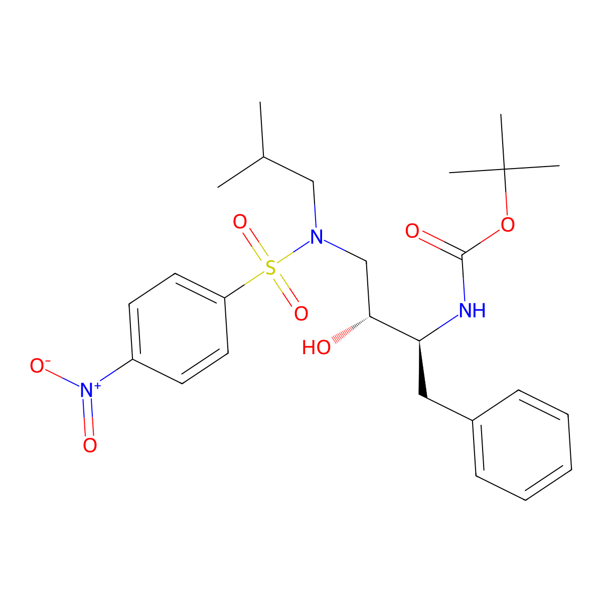 tert-Butyl ((1S,2R)-1-benzyl-2-hydroxy-3-(isobutyl((4-nitrophenyl)sulfonyl)amino)propyl)carbamate molecular structure, CAS 191226-98-9