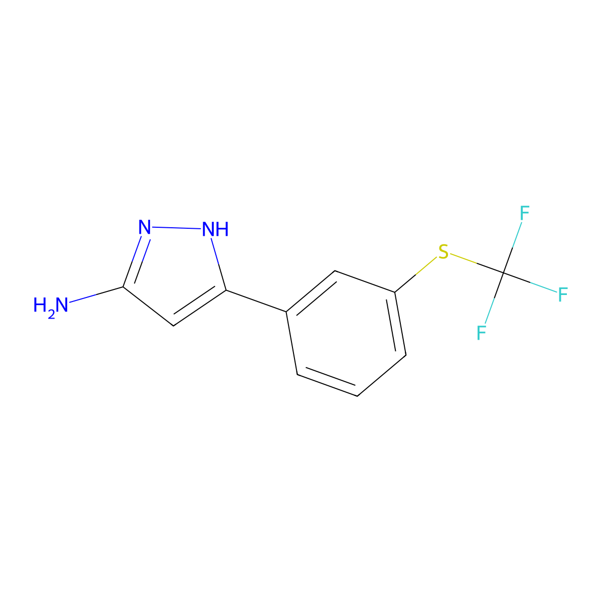 3-(3-((Trifluoromethyl)thio)phenyl)-1H-pyrazol-5-amine molecular structure, CAS 1912400-29-3