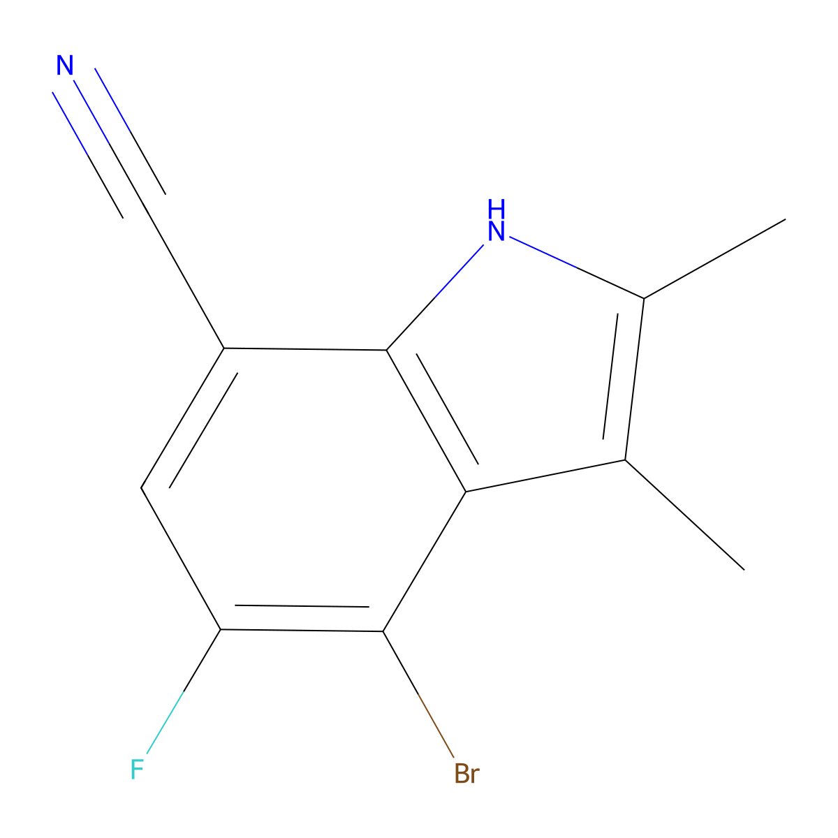 4-bromo-5-fluoro-2,3-dimethyl-1H-indole-7-carbonitrile molecular structure, CAS 1912446-10-6