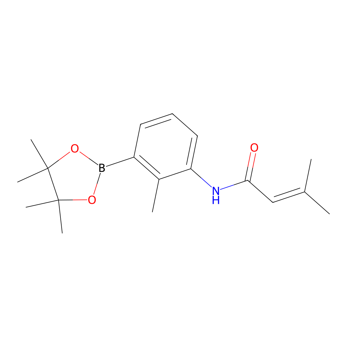 3-Methyl-but-2-enoic acid [2-methyl-3-(4,4,5,5-tetramethyl-[1,3,2]dioxaborolan-2-yl)-phenyl]-amide molecular structure, CAS 1912446-93-5