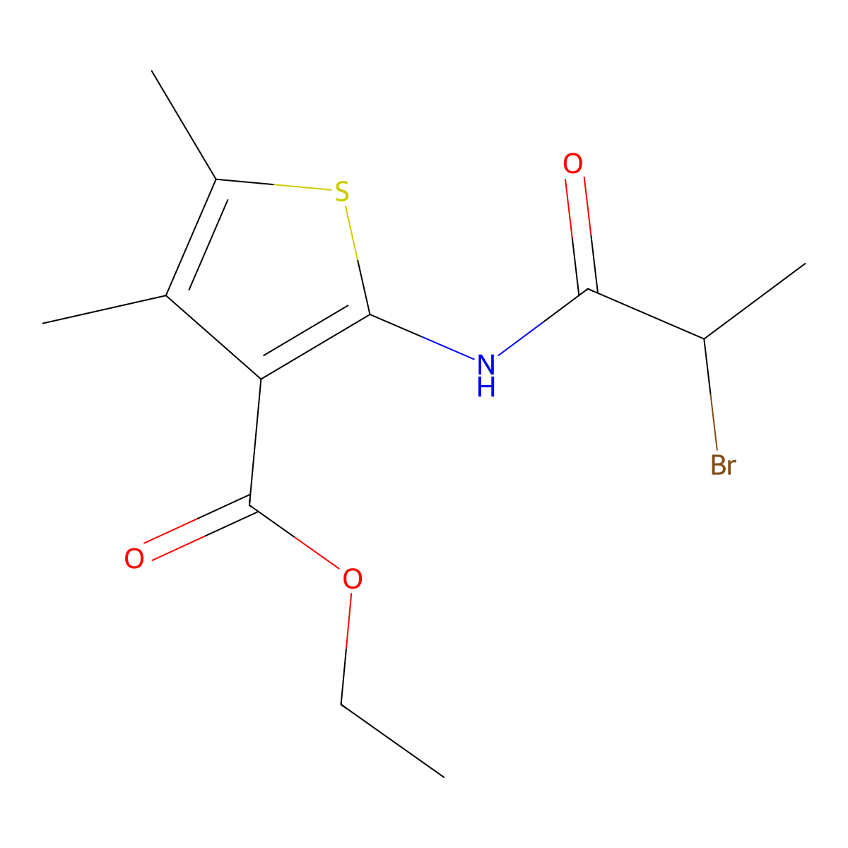 Ethyl 2-(2-bromopropanamido)-4,5-dimethylthiophene-3-carboxylate molecular structure, CAS 1912468-69-9