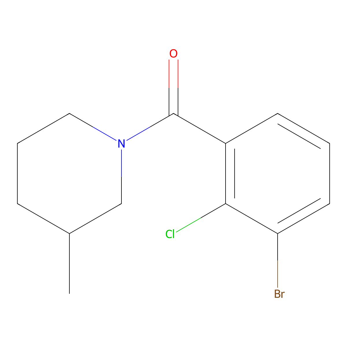 (3-Bromo-2-chlorophenyl)(3-methyl-1-piperidinyl)methanone molecular structure, CAS 1912585-32-0