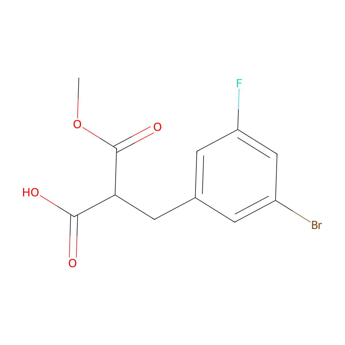 2-((3-Bromo-5-fluorophenyl)methyl)-3-methoxy-3-oxopropanoic acid molecular structure, CAS 1912845-39-6