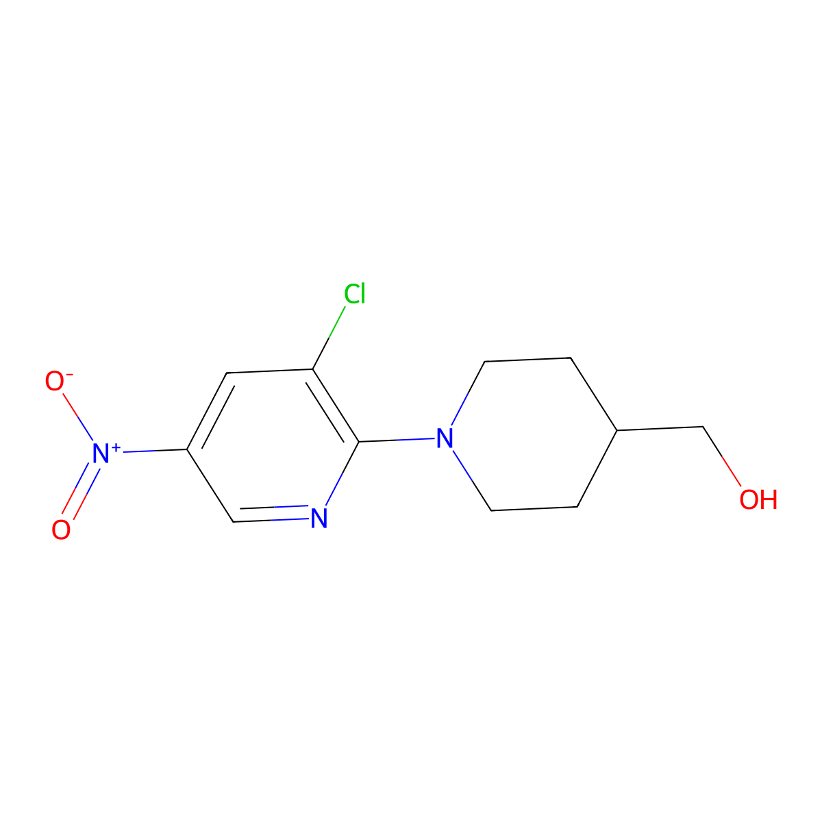 (1-(3-Chloro-5-nitropyridin-2-yl)piperidin-4-yl)methanol molecular structure, CAS 1913076-78-4