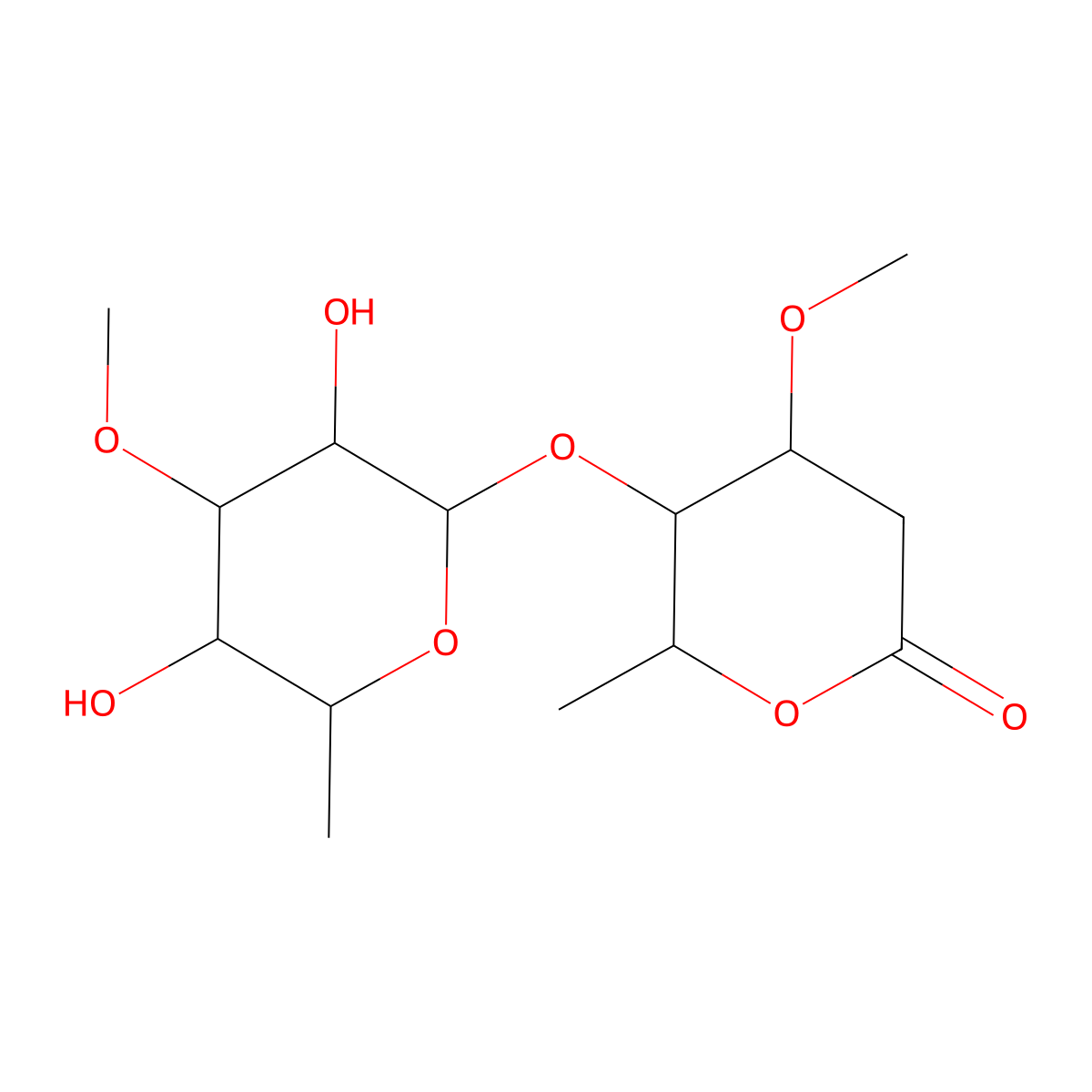 6-Deoxy-3-O-methyl-beta-allopyranosyl(1-4)-beta-cymaronic acid delta-lactone molecular structure, CAS 19131-13-6