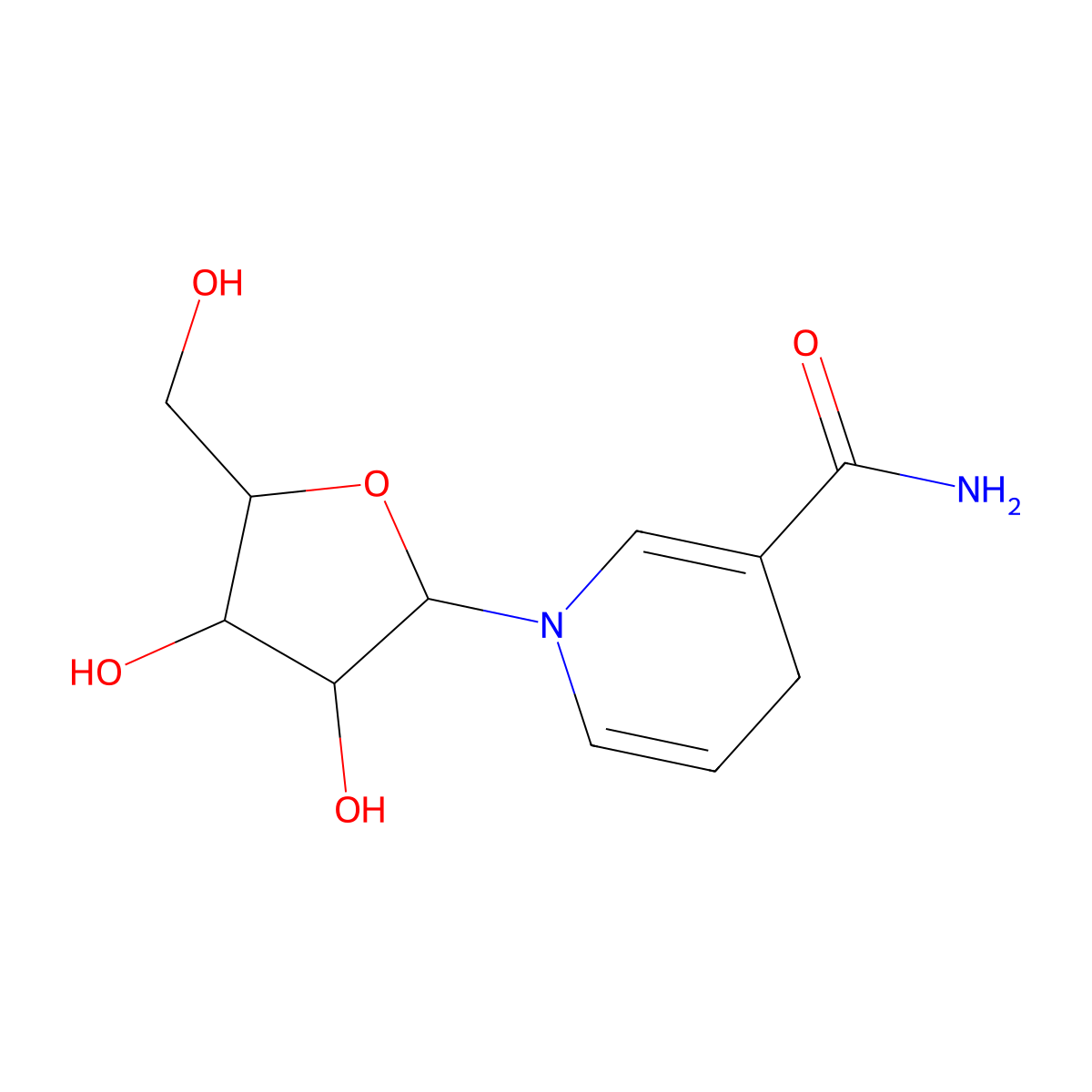 1-(beta-D-Ribofuranosyl)-1,4-dihydronicotinamide molecular structure, CAS 19132-12-8
