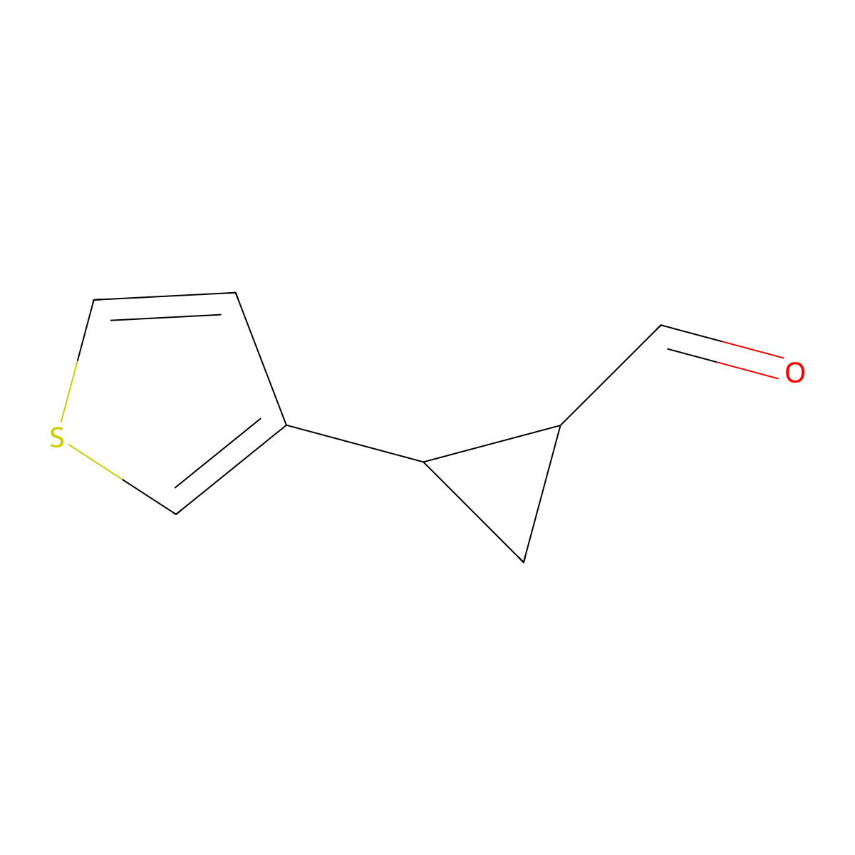 rac-(1R,2R)-2-(thiophen-3-yl)cyclopropane-1-carbaldehyde molecular structure, CAS 1913292-40-6