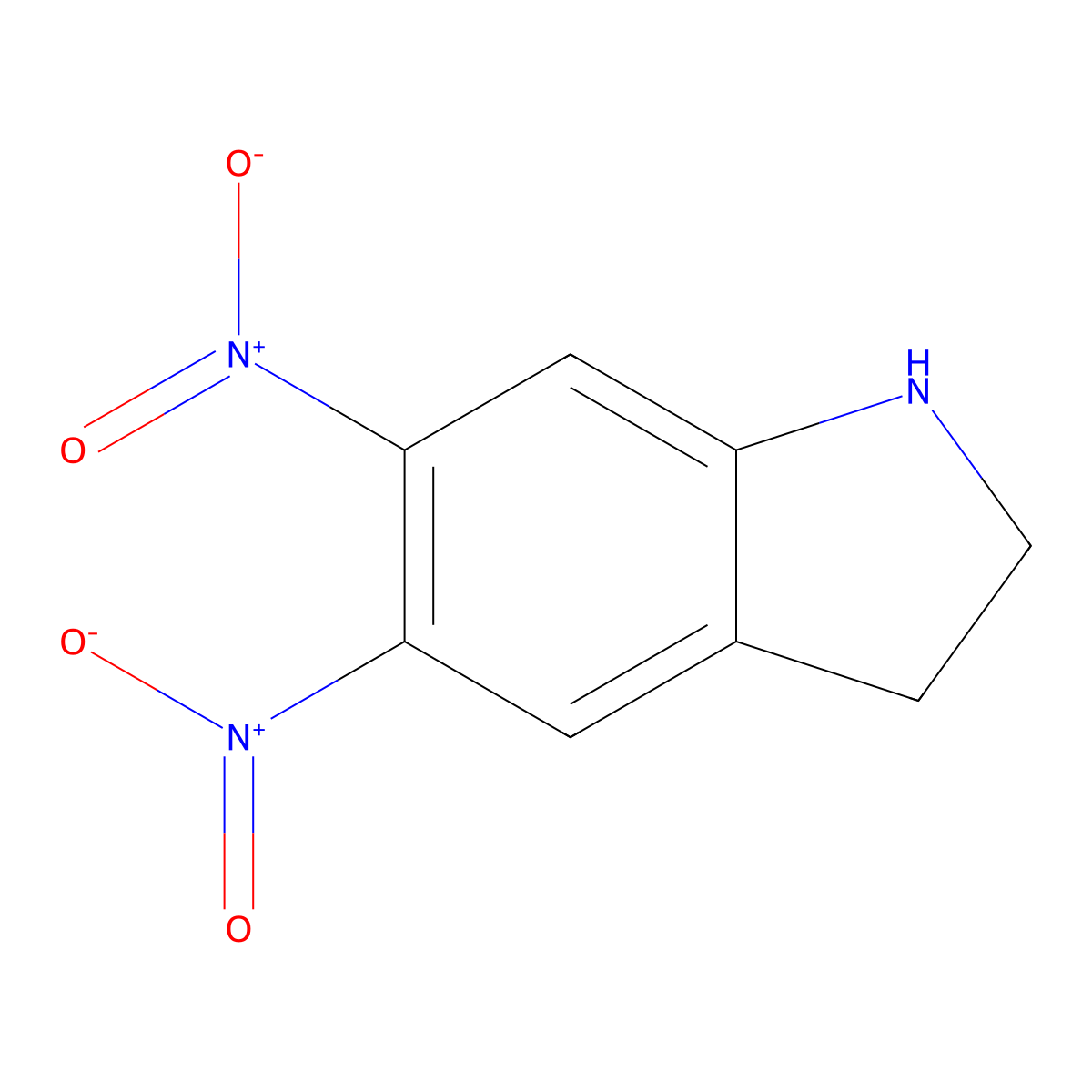 1H-Indole, 2,3-dihydro-5,6-dinitro- molecular structure, CAS 19134-12-4