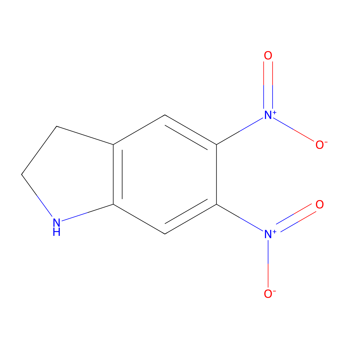 1H-Indole, 2,3-dihydro-5,6-dinitro- molecular structure, CAS 19134-12-4