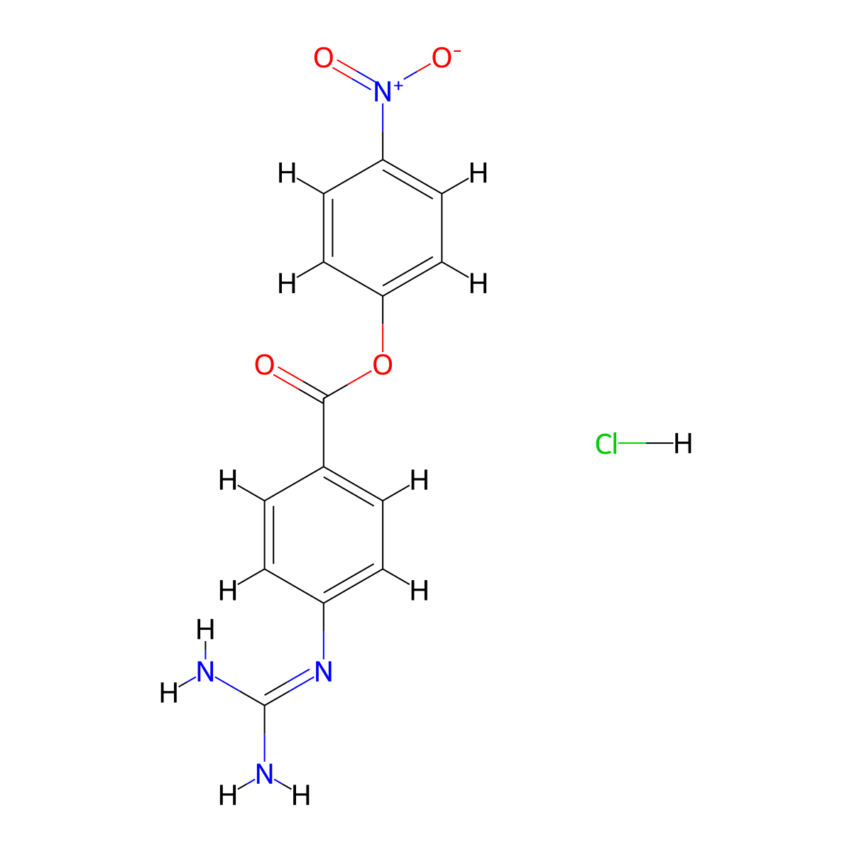 4-Nitrophenyl 4-((aminoiminomethyl)amino)benzoate monohydrochloride molecular structure, CAS 19135-17-2