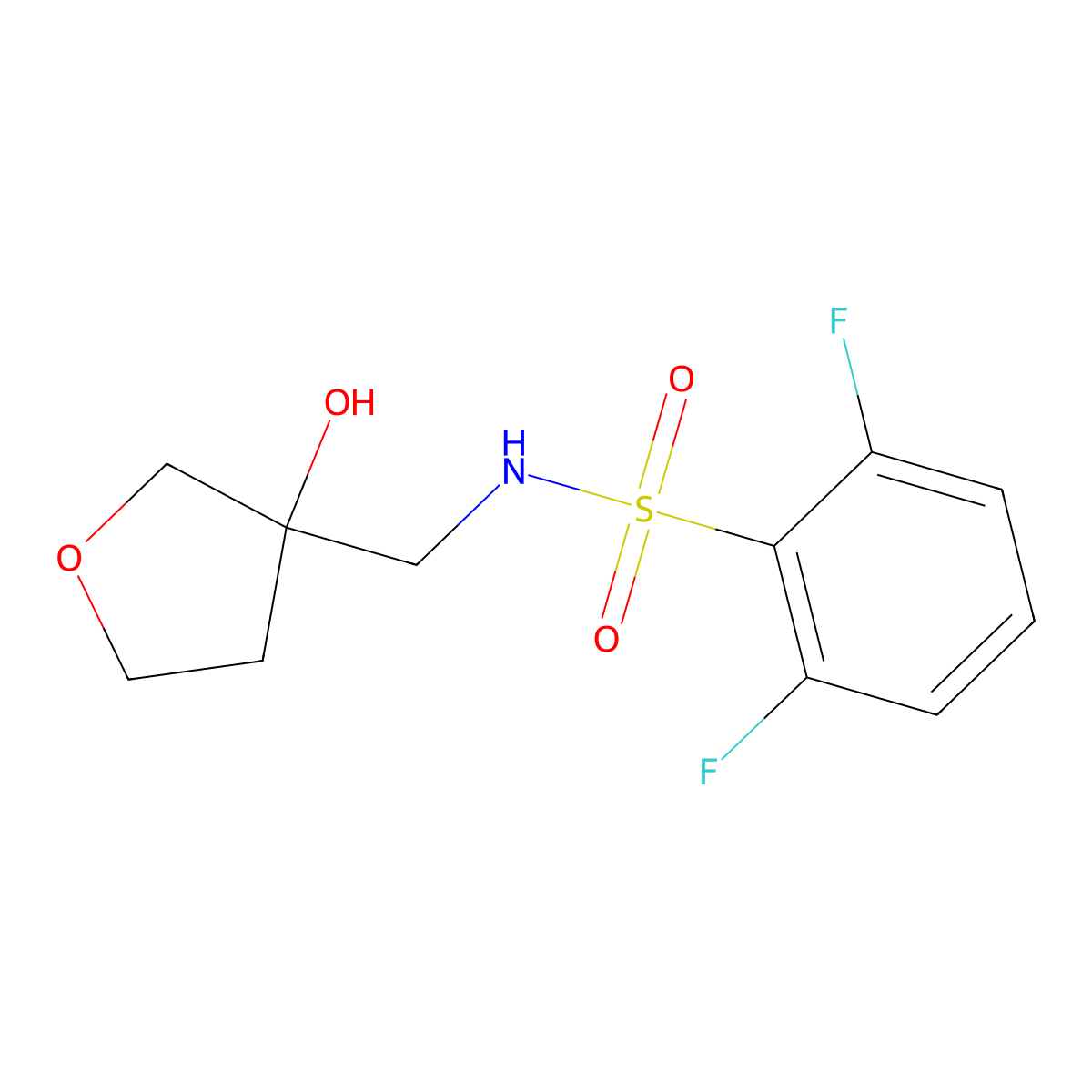 2,6-difluoro-N-((3-hydroxytetrahydrofuran-3-yl)methyl)benzenesulfonamide molecular structure, CAS 1914263-23-2
