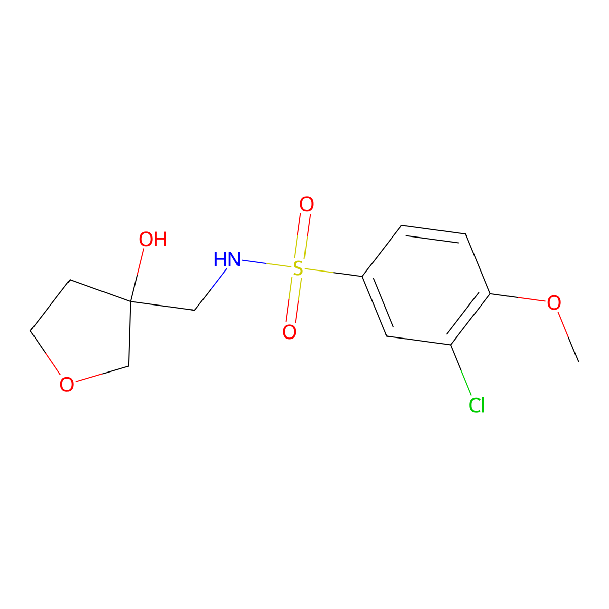 3-chloro-N-((3-hydroxytetrahydrofuran-3-yl)methyl)-4-methoxybenzenesulfonamide molecular structure, CAS 1914480-63-9