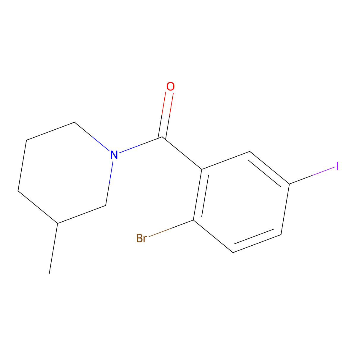 (2-Bromo-5-iodophenyl)(3-methyl-1-piperidinyl)methanone molecular structure, CAS 1914489-54-5