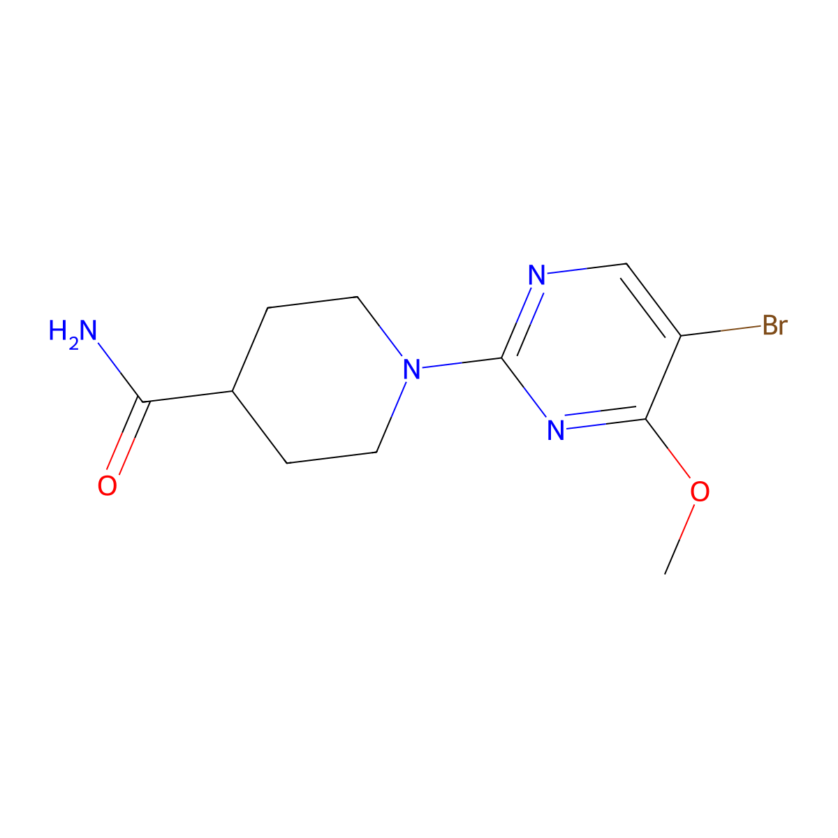 1-(5-Bromo-4-methoxypyrimidin-2-yl)piperidine-4-carboxamide molecular structure, CAS 1914699-86-7