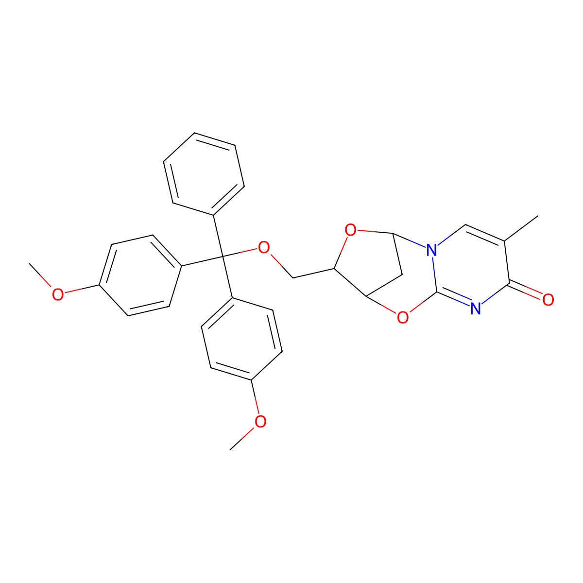 10-[[Bis(4-methoxyphenyl)-phenylmethoxy]methyl]-4-methyl-8,11-dioxa-2,6-diazatricyclo[7.2.1.02,7]dodeca-3,6-dien-5-one molecular structure, CAS 191474-13-2