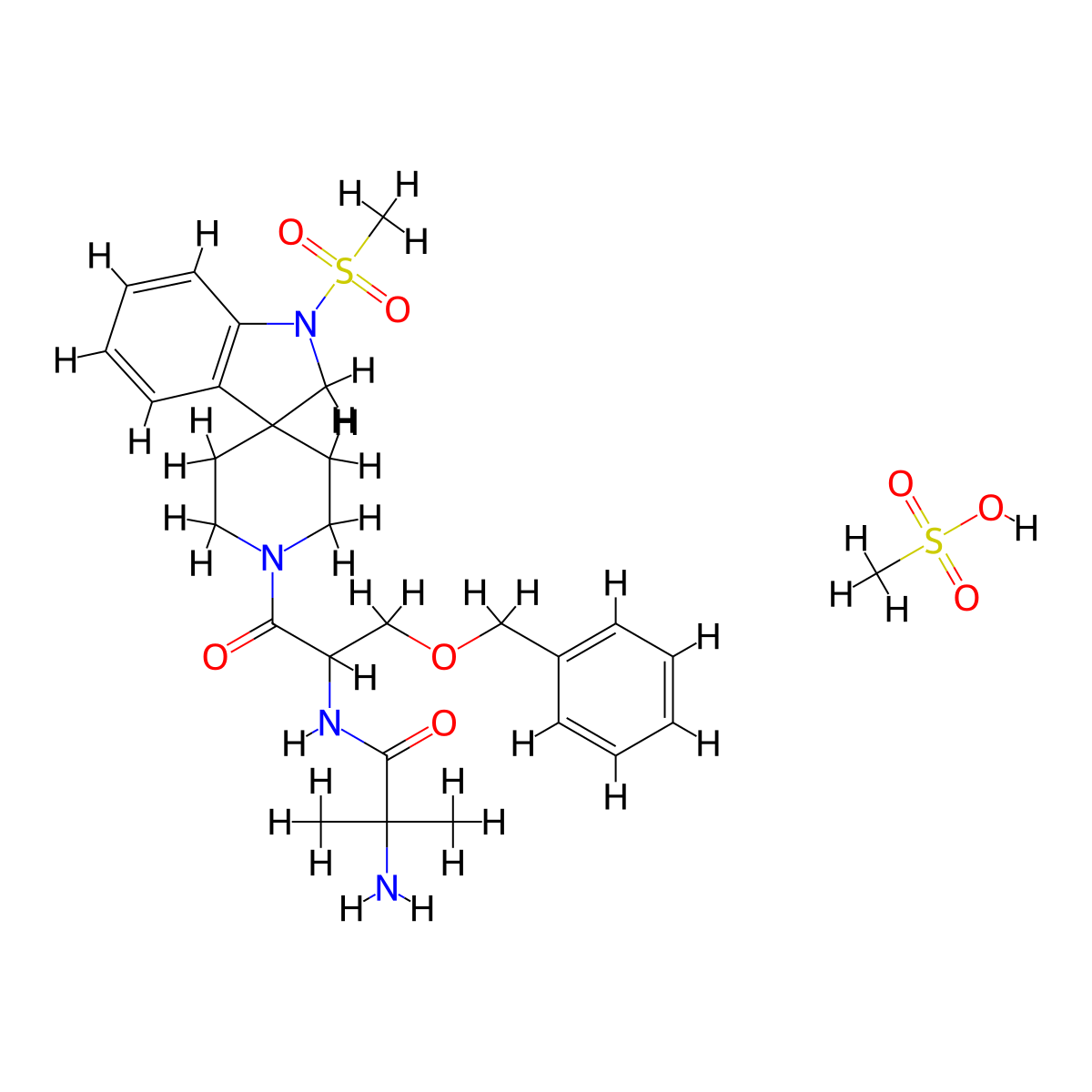 2-Amino-N-[3-(benzyloxy)-1-[1-(methylsulfonyl)spiro[indoline-3,4'-piperidin]-1'-yl]-1-oxopropan-2-yl]-2-methylpropanamide Methanesulfonate molecular structure, CAS 191487-52-2