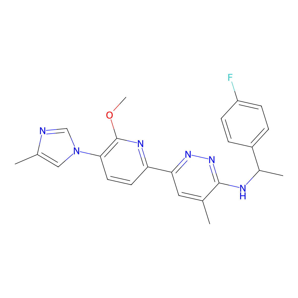 N-[(1S)-1-(4-fluorophenyl)ethyl]-6-[6-methoxy-5-(4-methylimidazol-1-yl)-2-pyridinyl]-4-methylpyridazin-3-amine molecular structure, CAS 1914989-49-3