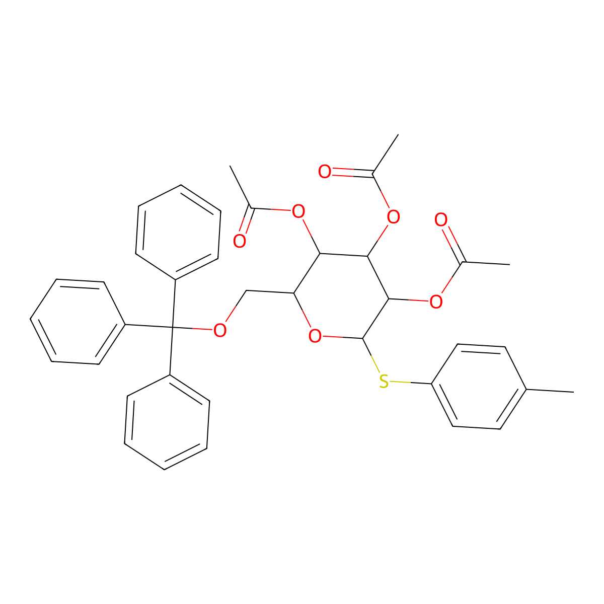 (2S,3R,4S,5R,6R)-2-(P-Tolylthio)-6-((trityloxy)methyl)tetrahydro-2H-pyran-3,4,5-triyl triacetate molecular structure, CAS 1915002-59-3