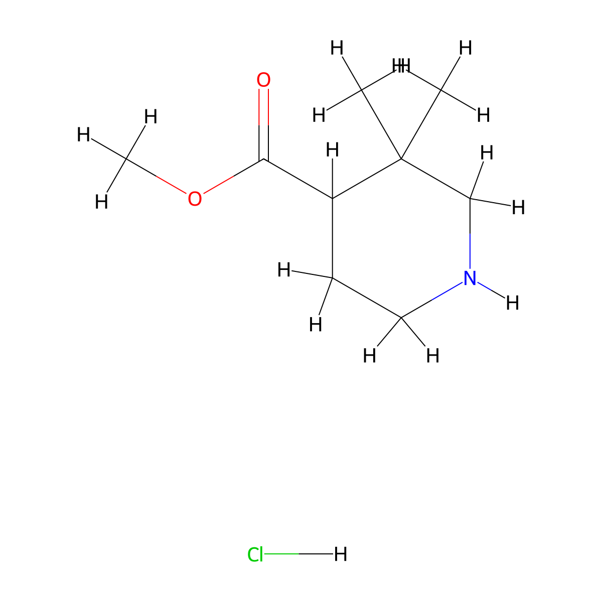 Methyl 3,3-dimethylpiperidine-4-carboxylate hydrochloride molecular structure, CAS 1915004-58-8
