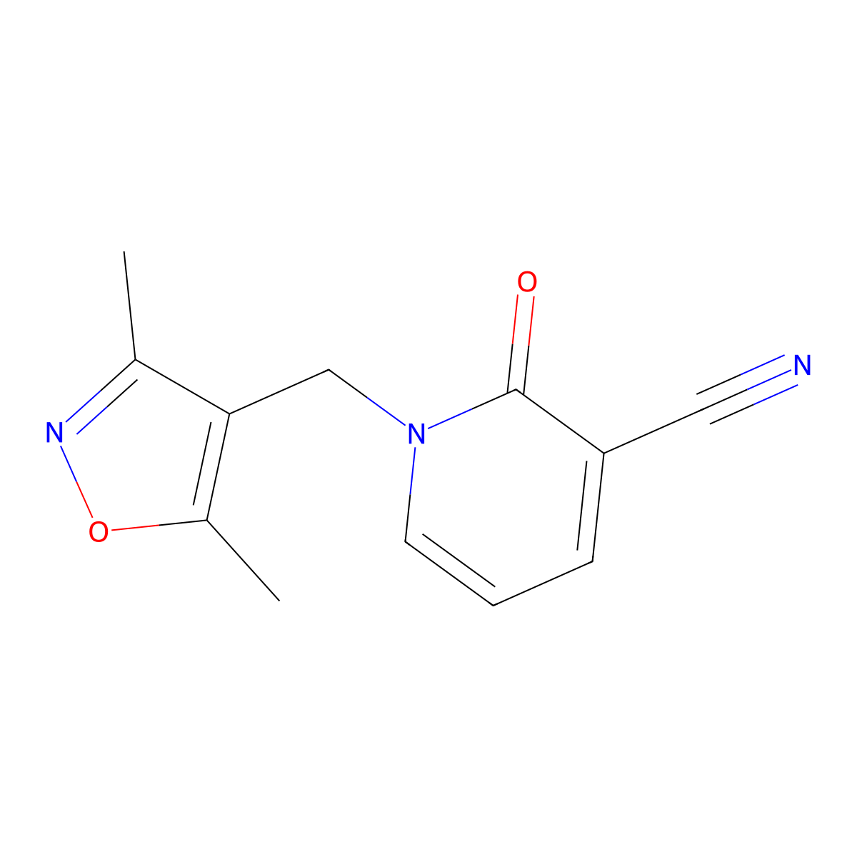 1-[(3,5-Dimethylisoxazol-4-yl)methyl]-2-oxo-1,2-dihydropyridine-3-carbonitrile molecular structure, CAS 1915046-42-2