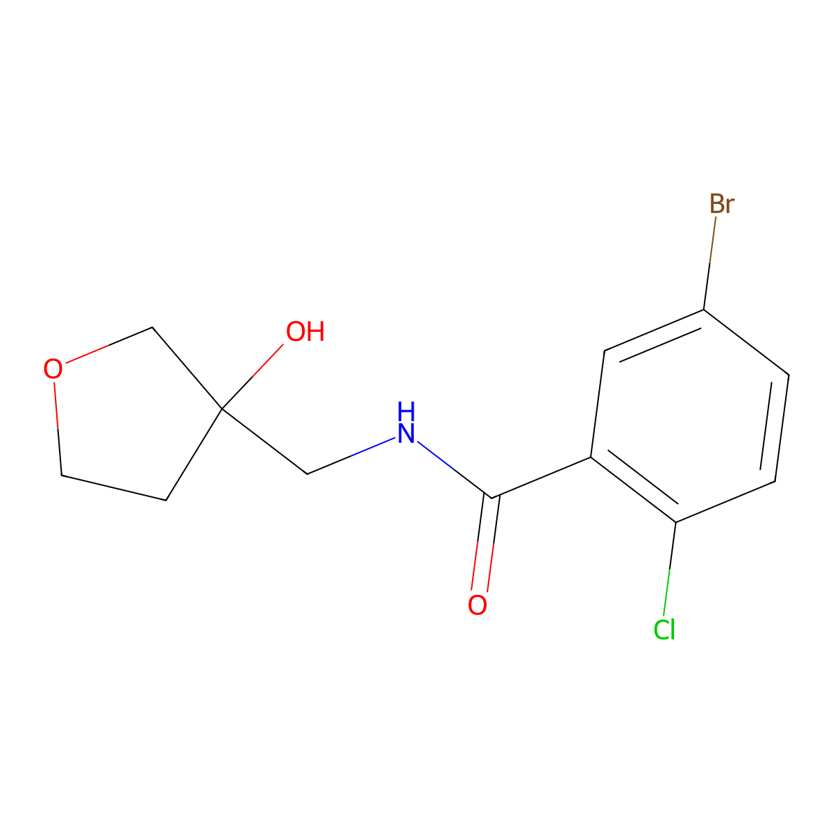 5-bromo-2-chloro-N-[(3-hydroxyoxolan-3-yl)methyl]benzamide molecular structure, CAS 1915124-64-9