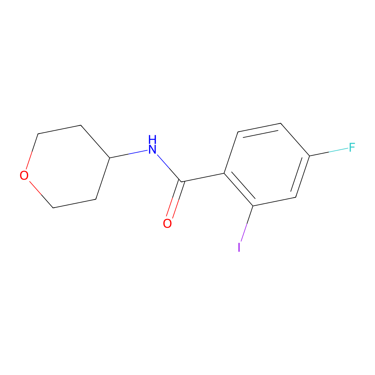 4-Fluoro-2-iodo-N-(tetrahydro-2H-pyran-4-yl)benzamide molecular structure, CAS 1915145-12-8