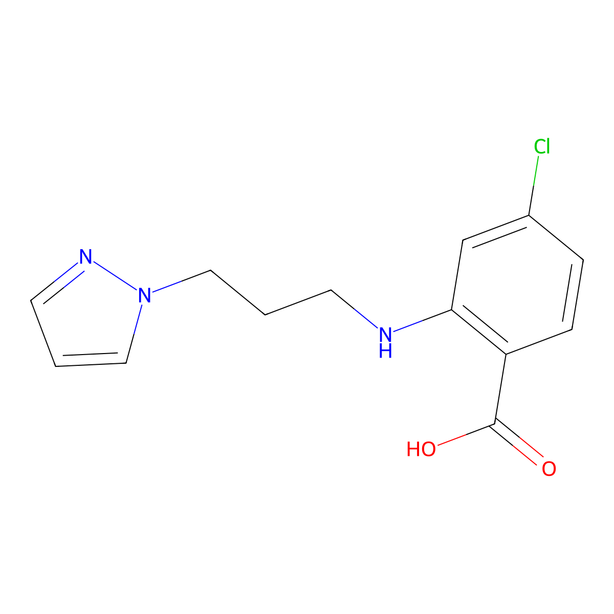 4-chloro-2-((3-(1H-pyrazol-1-yl)propyl)amino)benzoic acid molecular structure, CAS 1915340-73-6