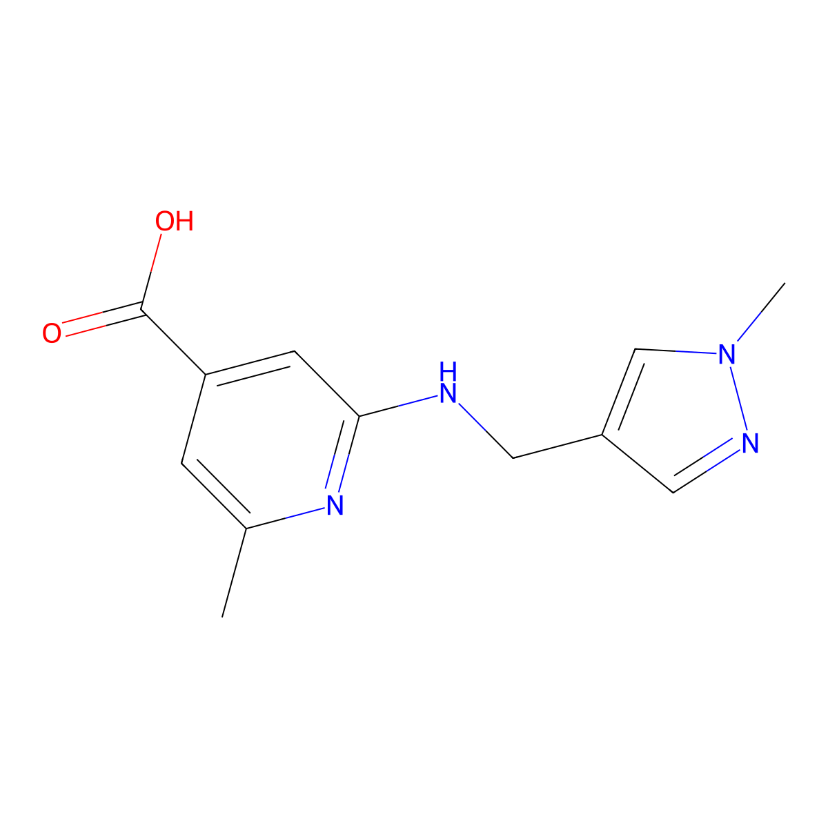 2-methyl-6-{[(1-methyl-1H-pyrazol-4-yl)methyl]amino}pyridine-4-carboxylic acid molecular structure, CAS 1915348-75-2