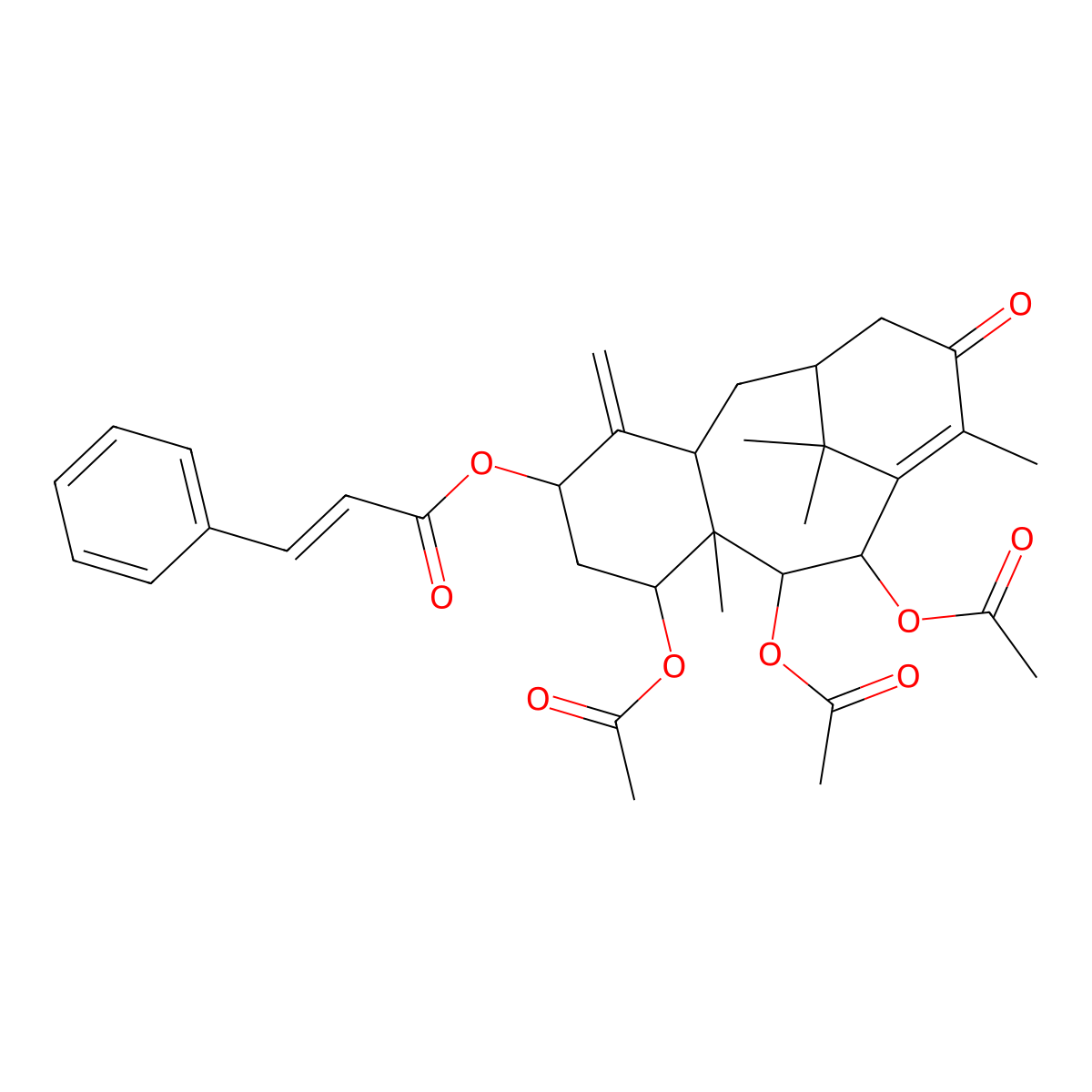 (7,9,10-Triacetyloxy-8,12,15,15-tetramethyl-4-methylidene-13-oxo-5-tricyclo[9.3.1.03,8]pentadec-11-enyl) 3-phenylprop-2-enoate molecular structure, CAS 191547-12-3