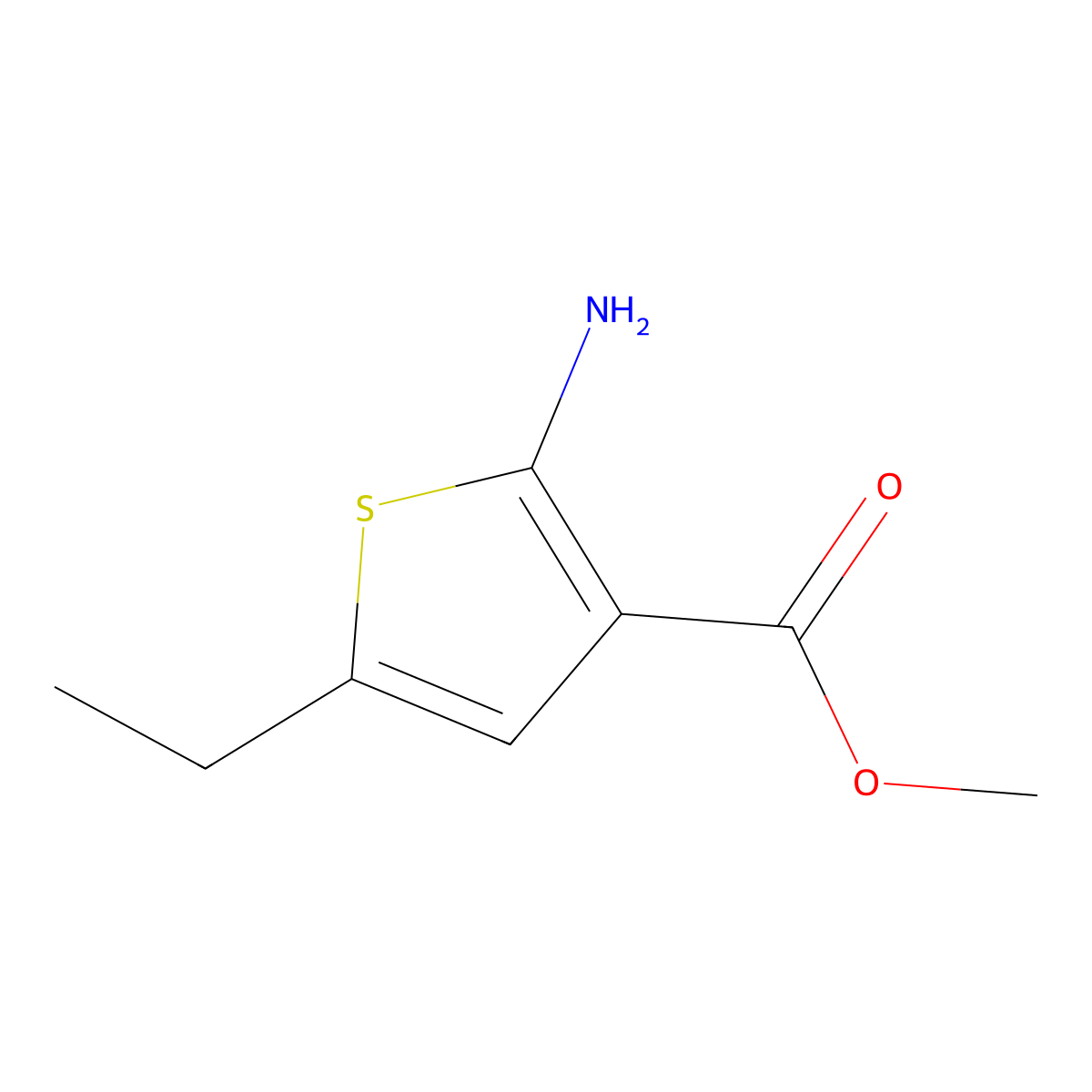 2-Amino-5-ethyl-3-thiophenecarboxylic acid methyl ester molecular structure, CAS 19156-63-9