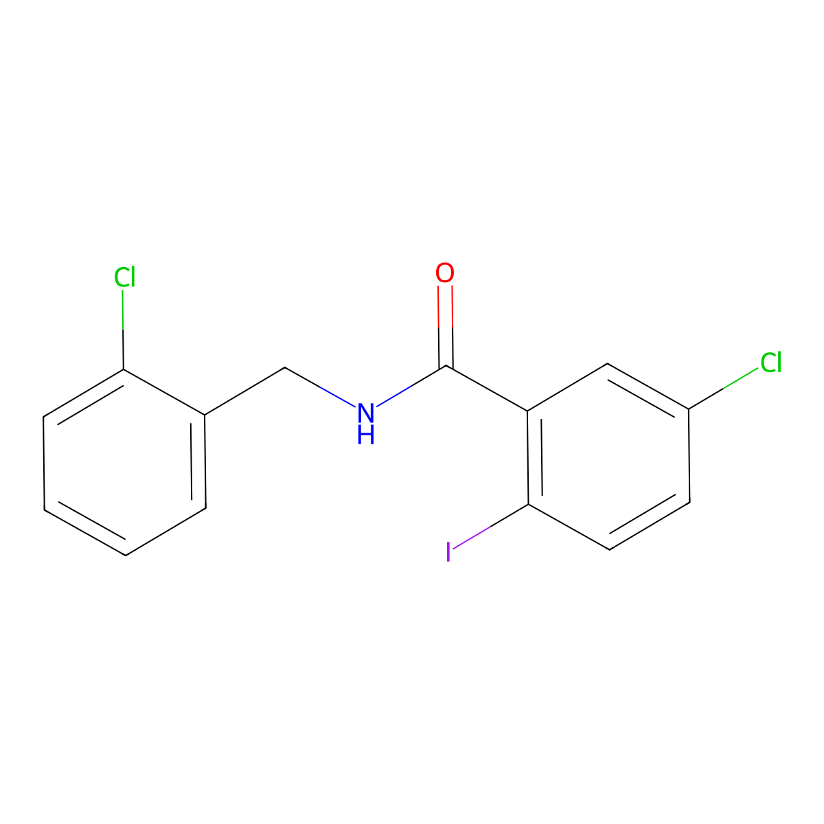 5-chloro-N-[(2-chlorophenyl)methyl]-2-iodobenzamide molecular structure, CAS 1915648-70-2