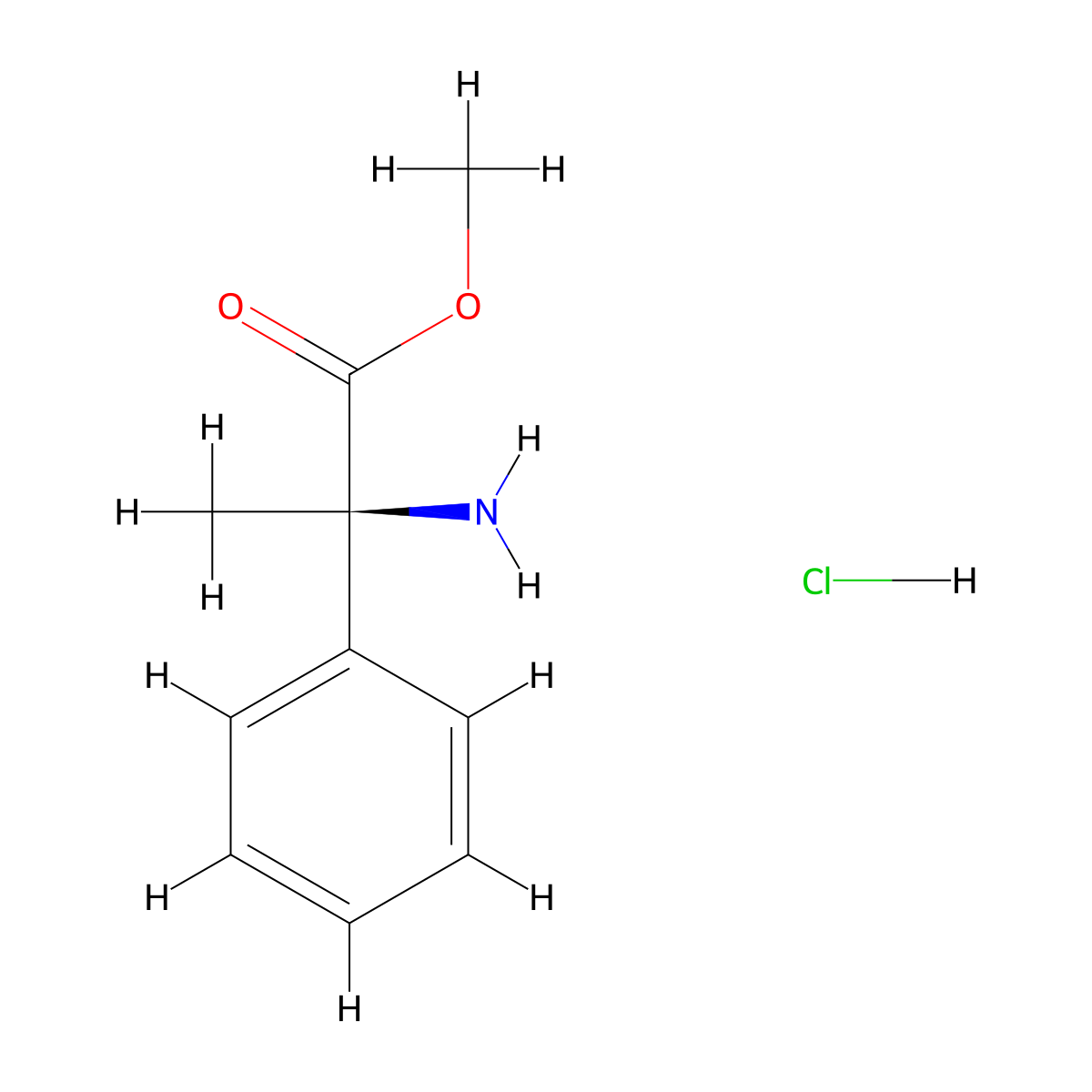 methyl (2R)-2-amino-2-phenylpropanoate hydrochloride molecular structure, CAS 191598-35-3