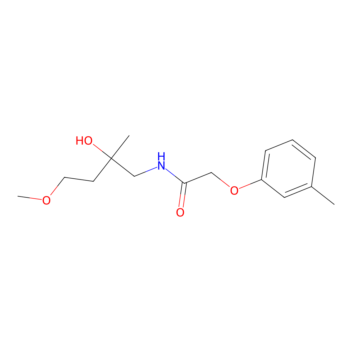 N-(2-hydroxy-4-methoxy-2-methylbutyl)-2-(3-methylphenoxy)acetamide molecular structure, CAS 1916075-26-7