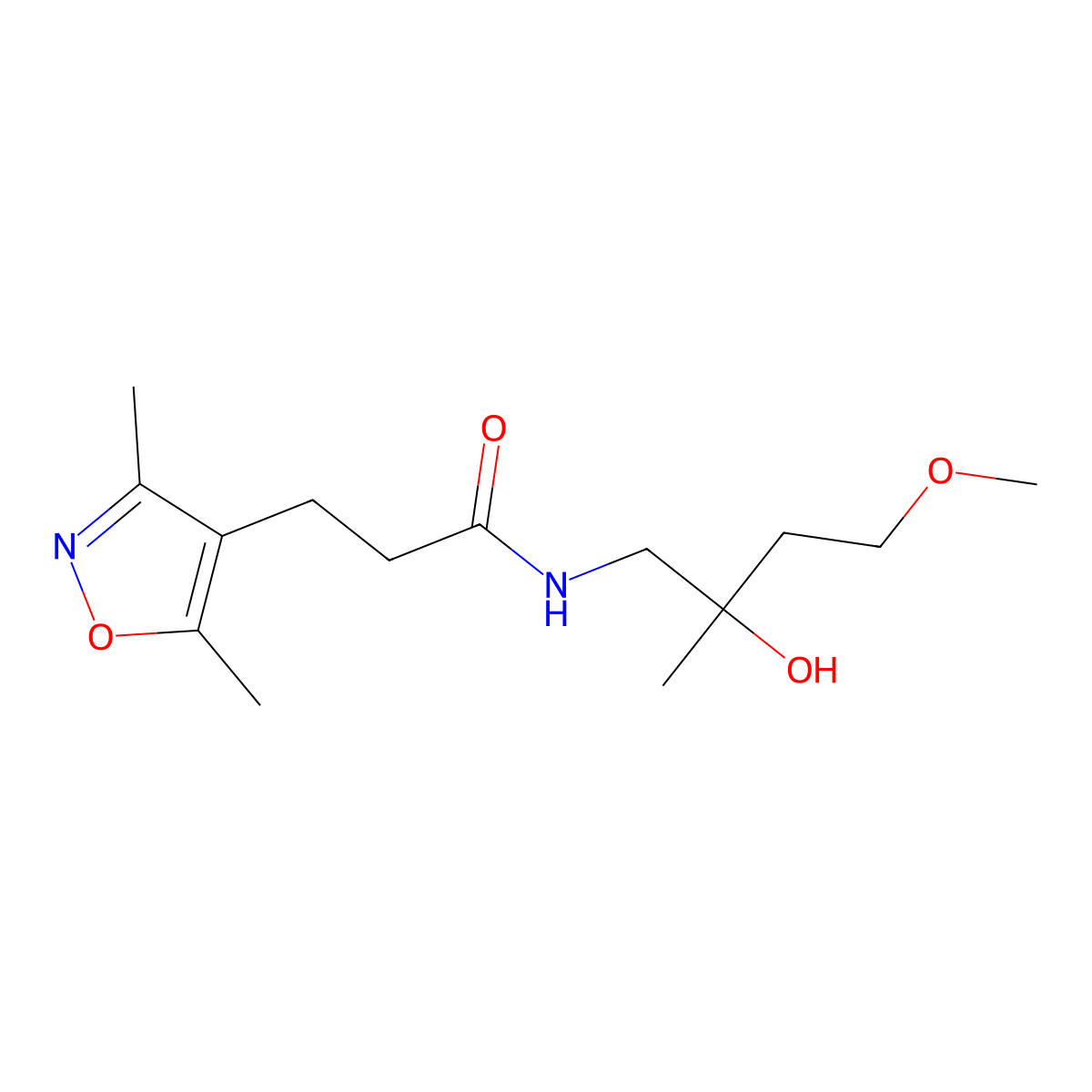 3-(3,5-Dimethyl-1,2-oxazol-4-yl)-N-(2-hydroxy-4-methoxy-2-methylbutyl)propanamide molecular structure, CAS 1916076-45-3