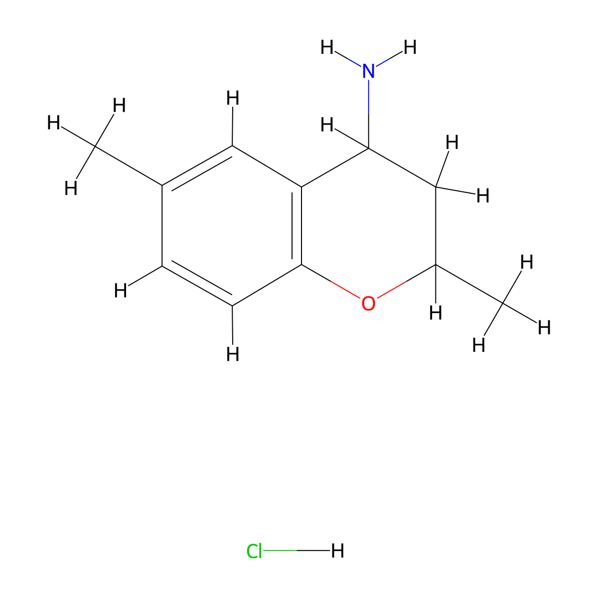2,6-dimethyl-3,4-dihydro-2H-1-benzopyran-4-amine hydrochloride molecular structure, CAS 191608-08-9