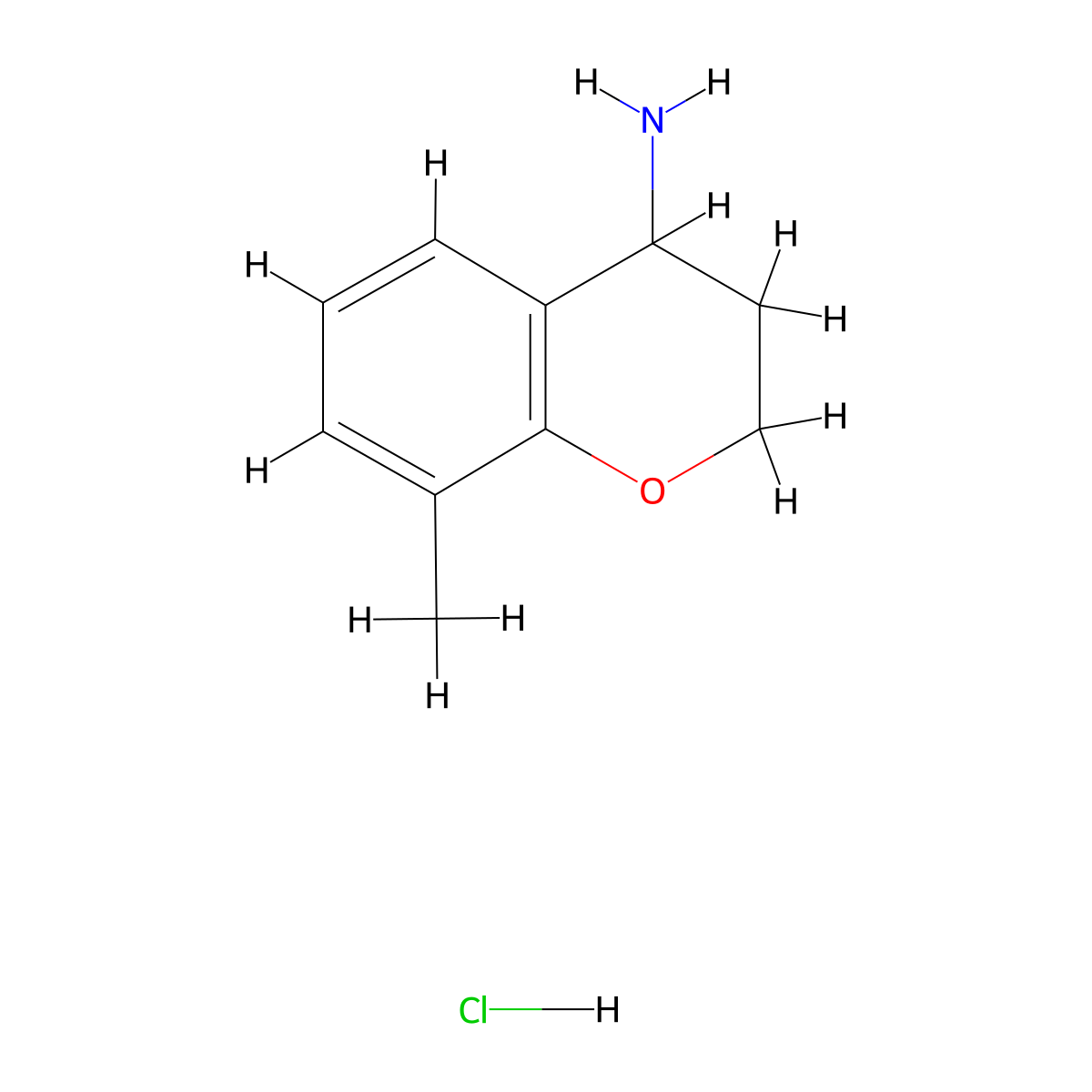 8-methyl-3,4-dihydro-2H-1-benzopyran-4-amine hydrochloride molecular structure, CAS 191608-12-5