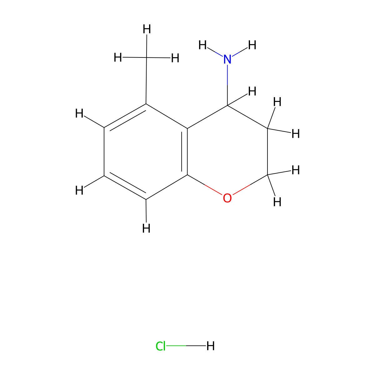 5-methyl-3,4-dihydro-2H-1-benzopyran-4-amine hydrochloride molecular structure, CAS 191608-14-7