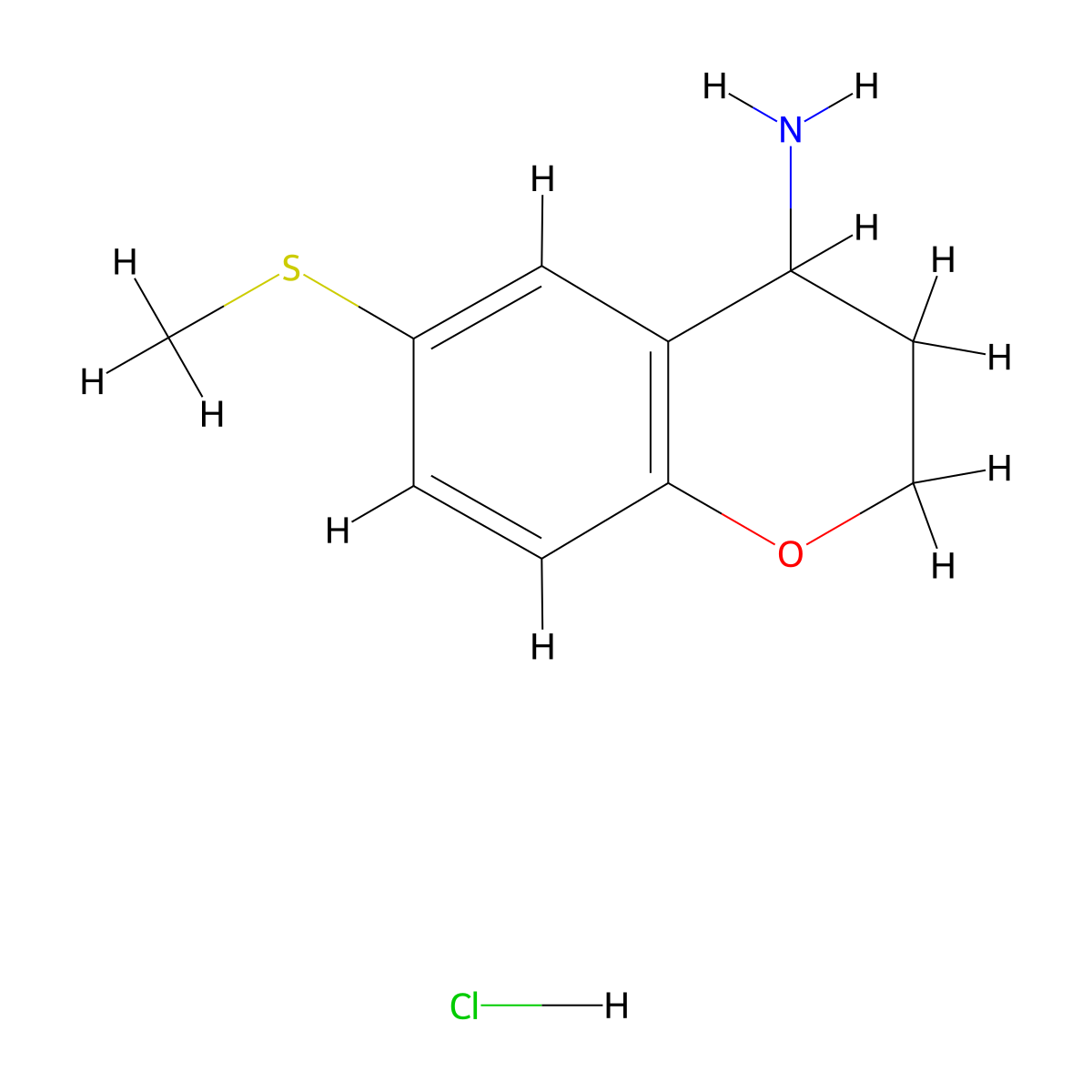 6-(methylsulfanyl)-3,4-dihydro-2H-1-benzopyran-4-amine hydrochloride molecular structure, CAS 191608-15-8