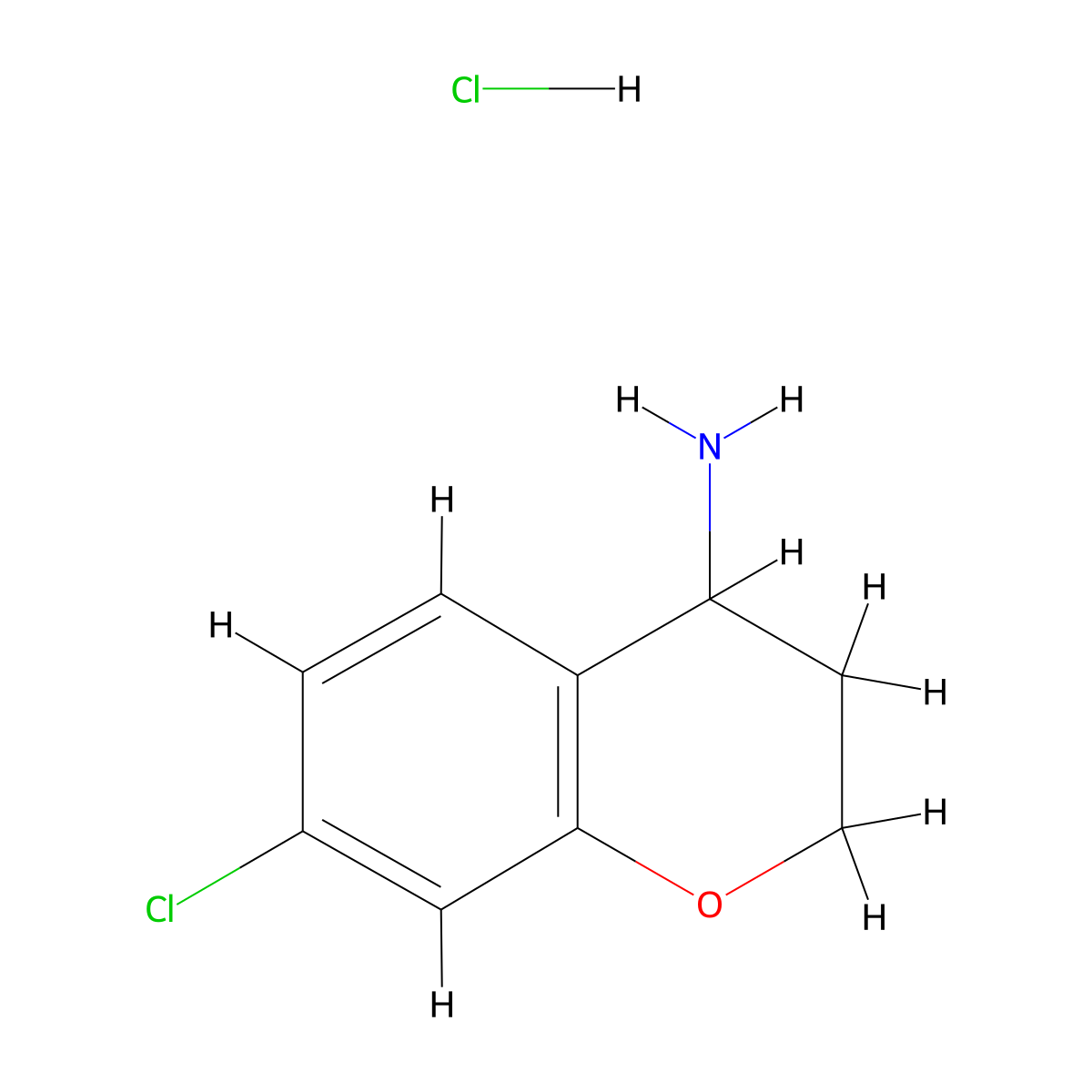 7-chloro-3,4-dihydro-2H-1-benzopyran-4-amine hydrochloride molecular structure, CAS 191608-23-8
