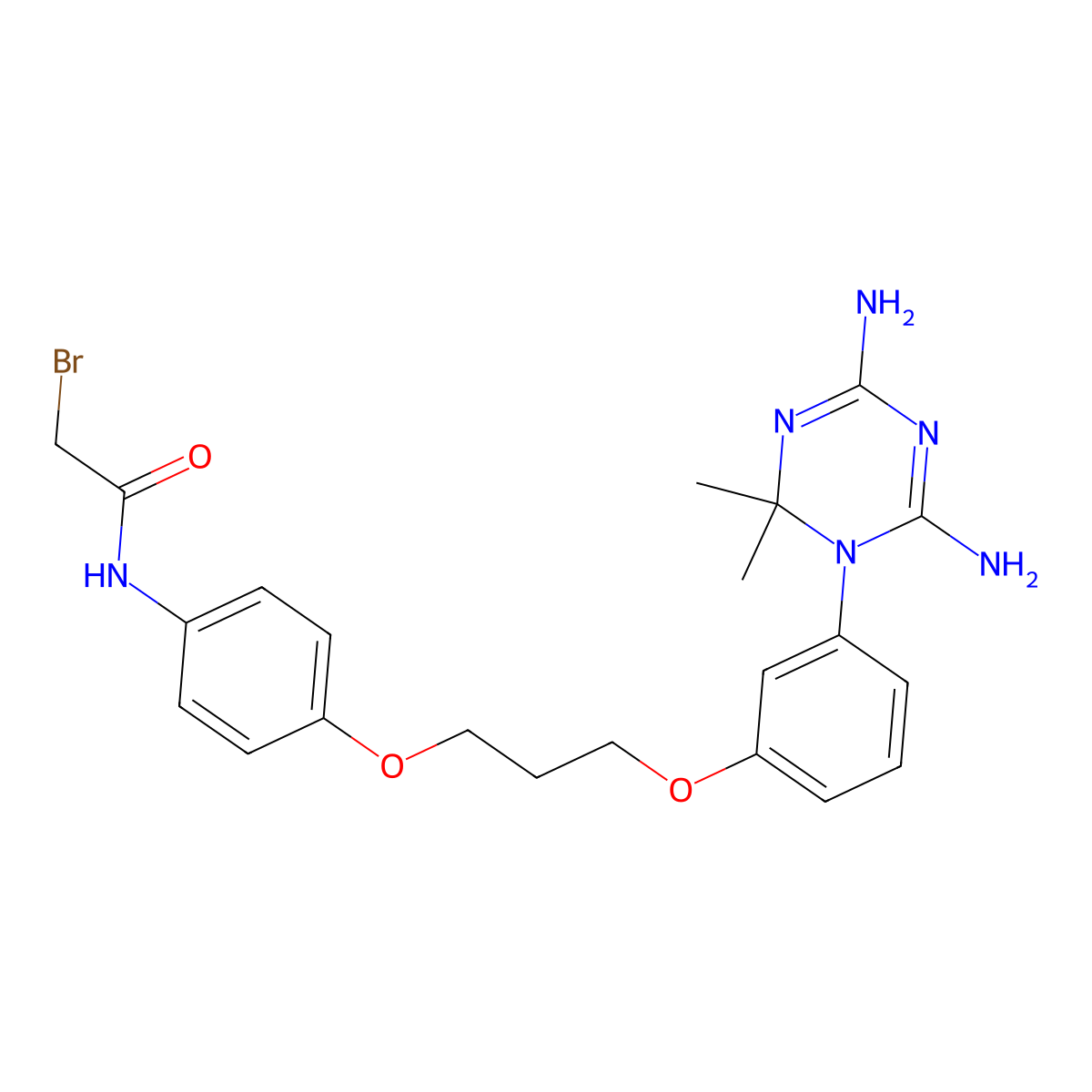 Acetamide, 2-bromo-N-(4-(3-(3-(4,6-diamino-2,2-dimethyl-1,3,5-triazin-1(2H)-yl)phenoxy)propoxy)phenyl)- molecular structure, CAS 19161-89-8
